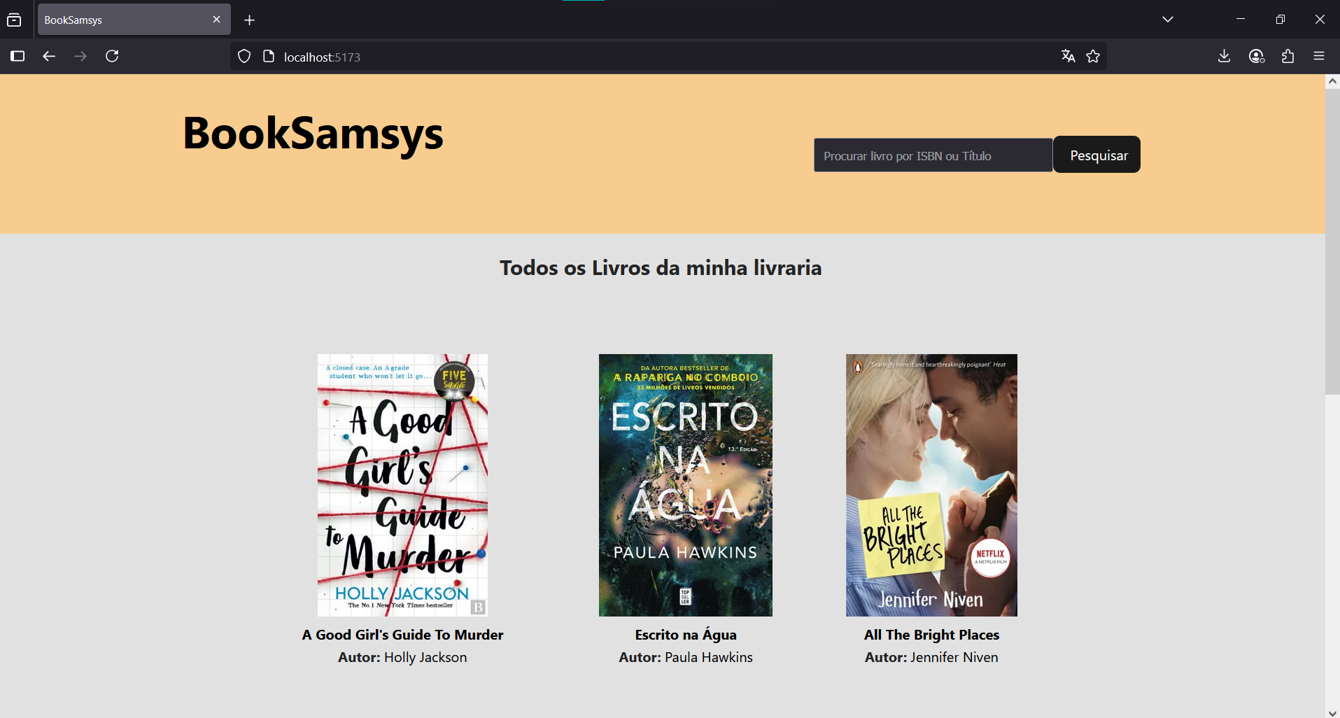 Imagem da página inicial da livraria